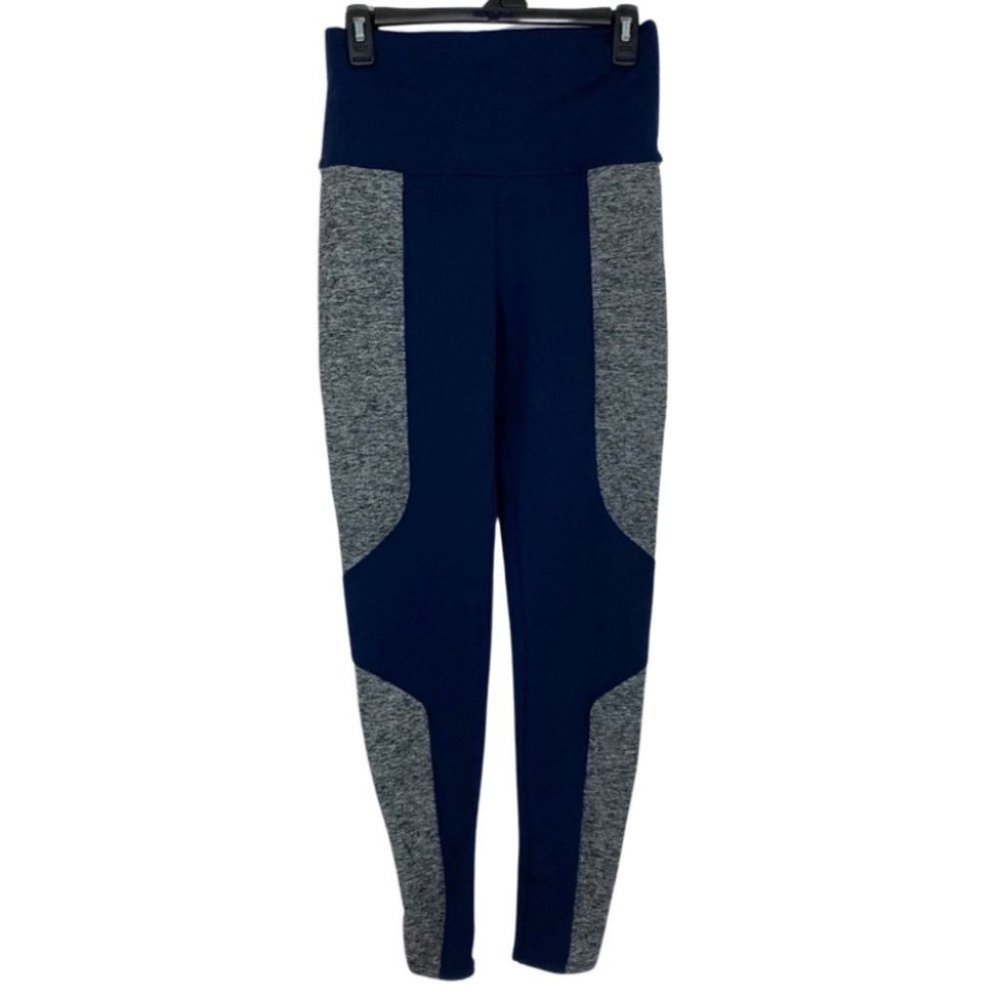 Live The Process Geometric Colorblock Leggings Womens Size Large Navy Blue Gray.